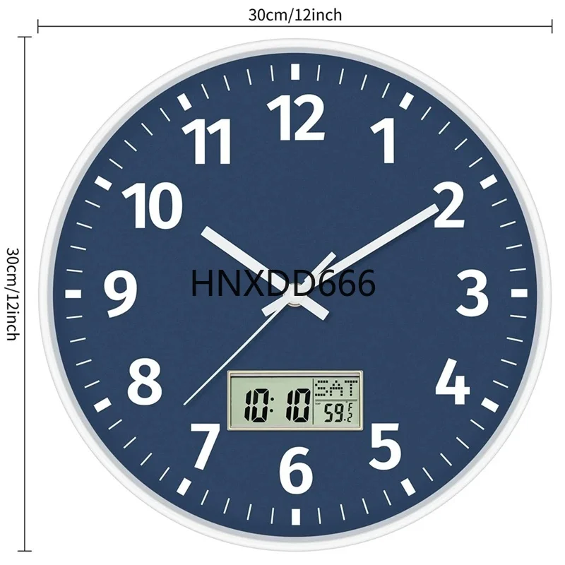

Круглые бесшумные цифровые настенные часы с временем, днем недели и дисплеем температуры — конструкция без тикания на батарейках