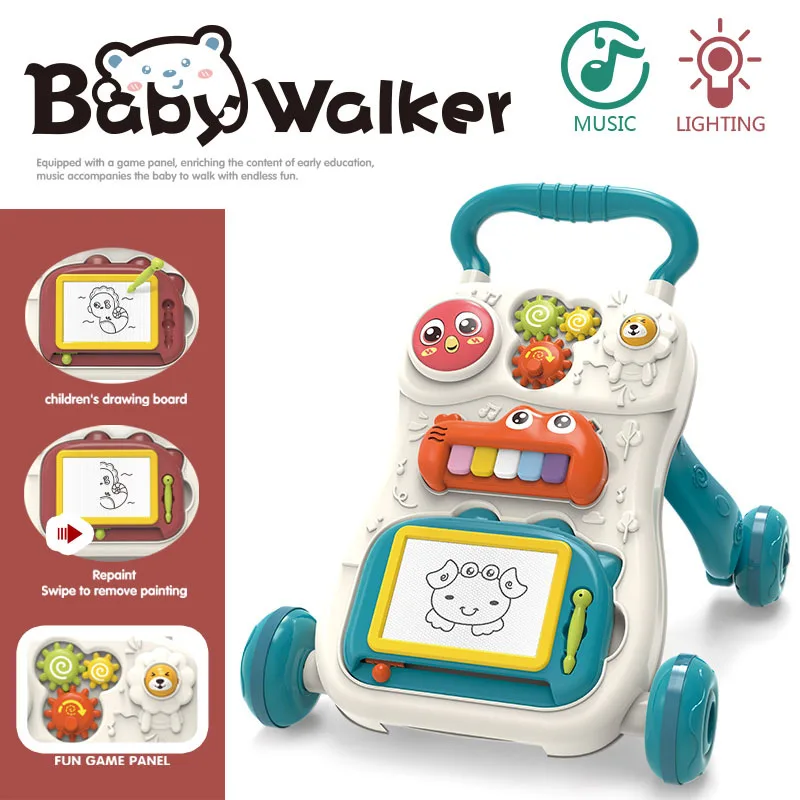 Baby Drag Walker with Wheel Kawaii Elephant Musical Toy Push Walking for Toddler Multifunction Activities Baby Toy 0-12 Months