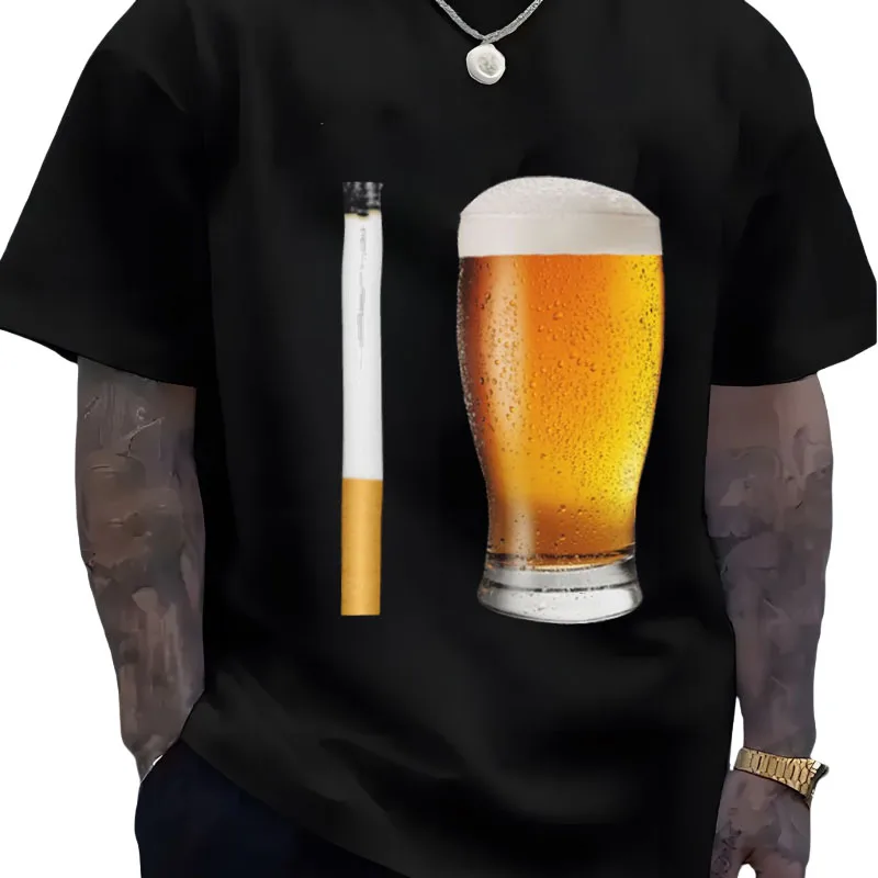 مضحك ميمي تي شيرت السجائر والبيرة روح الدعابة نكتة تي شيرت مطبوع 2025 الصيف الرجال المرأة المألوف القطن تي شيرت غير رسمي