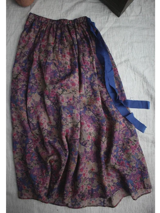 

Retro Ethnic Sle Floral Print Cotton Linen f Skirt plus Size Women's Sa Design Elastic Waist Slimming Floral Skirt Summer