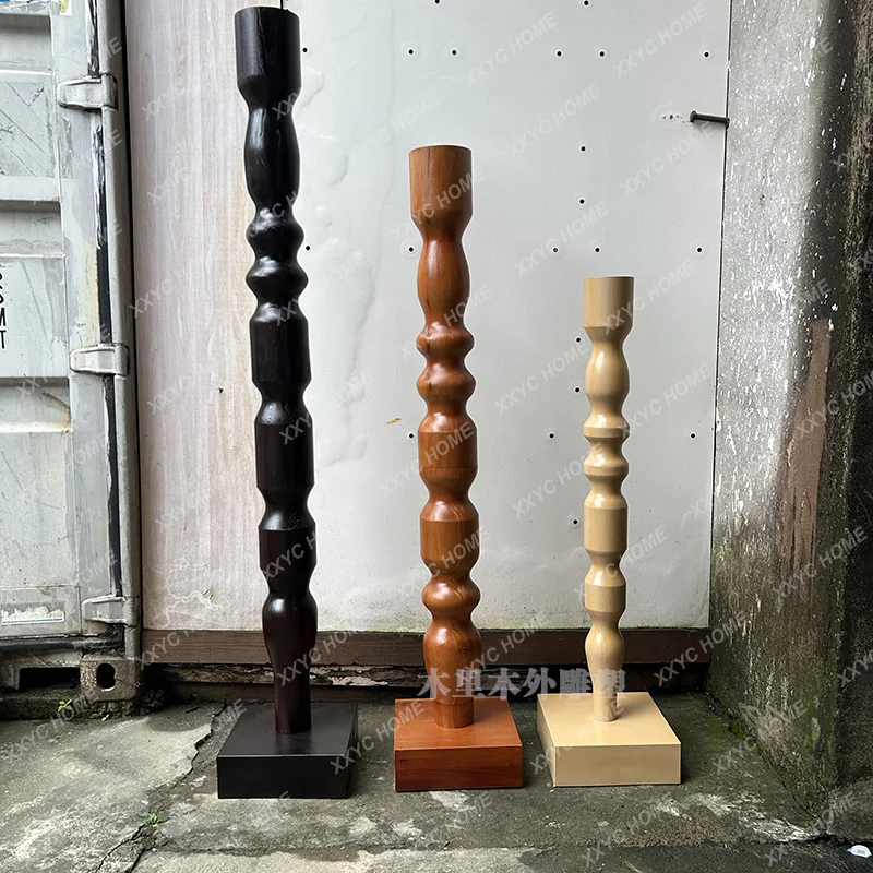 

Solid wood sculpture column floor-to-ceiling decoration exhibition hall restaurant abstract wood art production