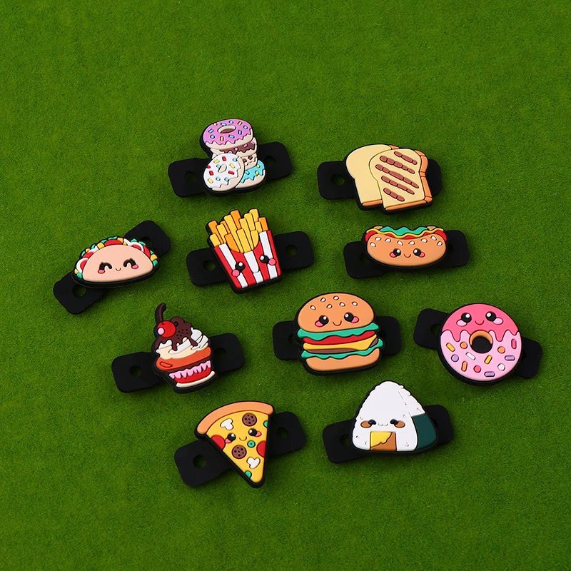 سلسلة الغذاء همبرغر مضرب تنس الاهتزاز البيتزا كوكي الخبز دونات شكل امتصاص الصدمات سيليكون مضرب تنس المرطب