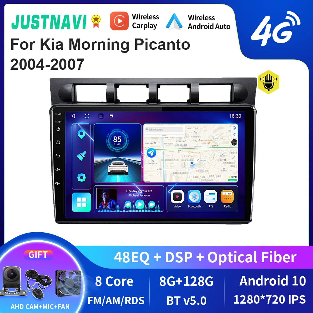 

JUSTNAVI QT10 Wireless CarPlay Android Auto Radio For Kia Morning Picanto 2004-2007 Stereo Car Multimedia Video Player GPS DVD