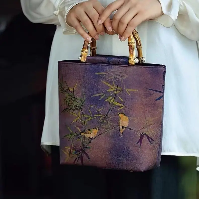 

Сумка через плечо из бамбукового волокна в стиле ретро, большая вместительная традиционная китайская сумка Sli Daily Accory