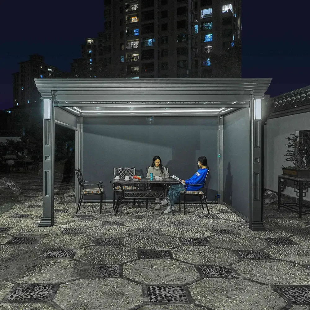 Aluminum Waterproof Sunshade Pergola Canopy Restaurant Balcony  LED Light Shade Room Awning Outdoor