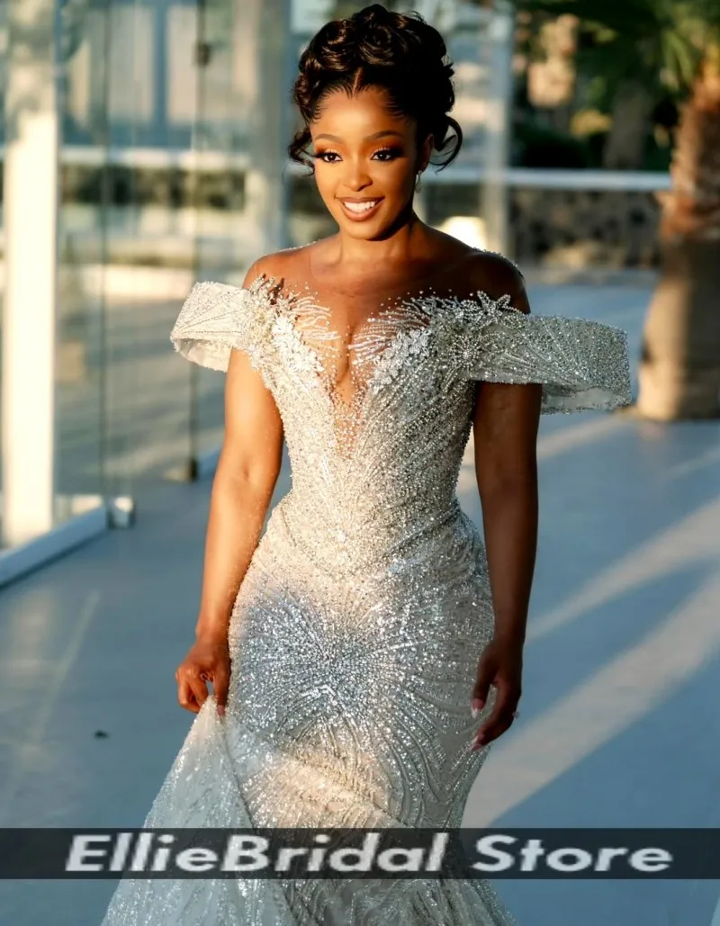Prom Dress 2026 African Mermaid Reception Dress Sequins Beading Off Shoulder Party Dresses For Women robes de soiré Customized