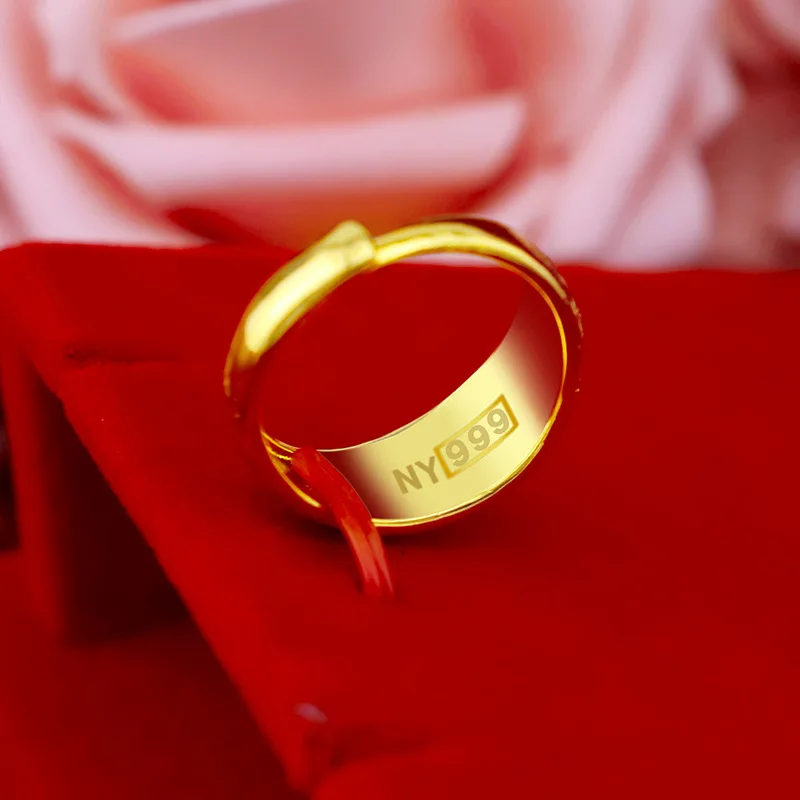 Couple's Golden Rings Solid 999 Gold Rings for Women Men Never Fade Wedding Rings Gold luxury Anniversary Resizable Rings Gifts - Image 4