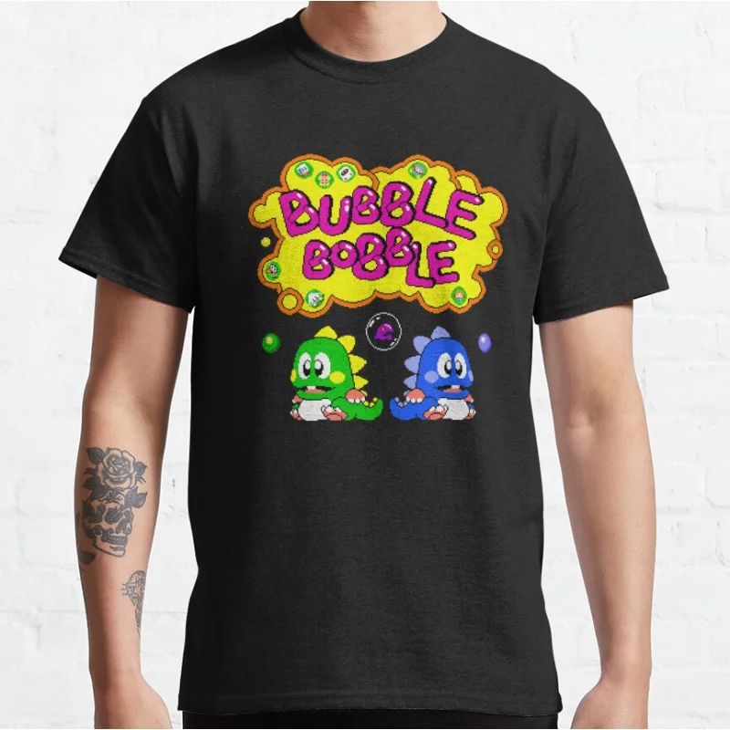 80s Vintage Kawaii dinosaur Japan Arcade game Bubble Bobble Retro Cute Dragon graphic t shirts large size S-6xl tops