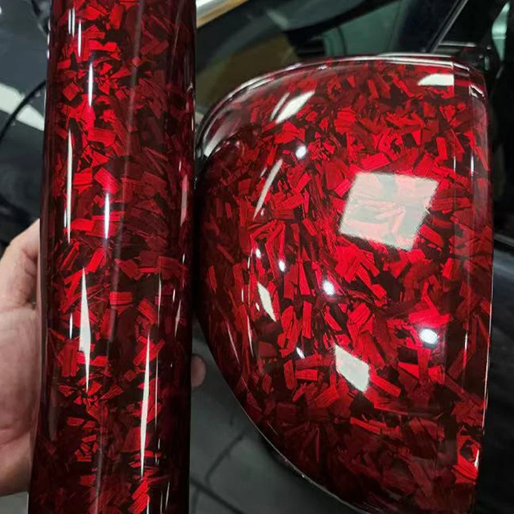 Película de vinil de fibra de carbono forjada com alto brilho, efeito cristal vermelho, autoadesiva, para envelopar carros, motocicletas, capôs, adesi