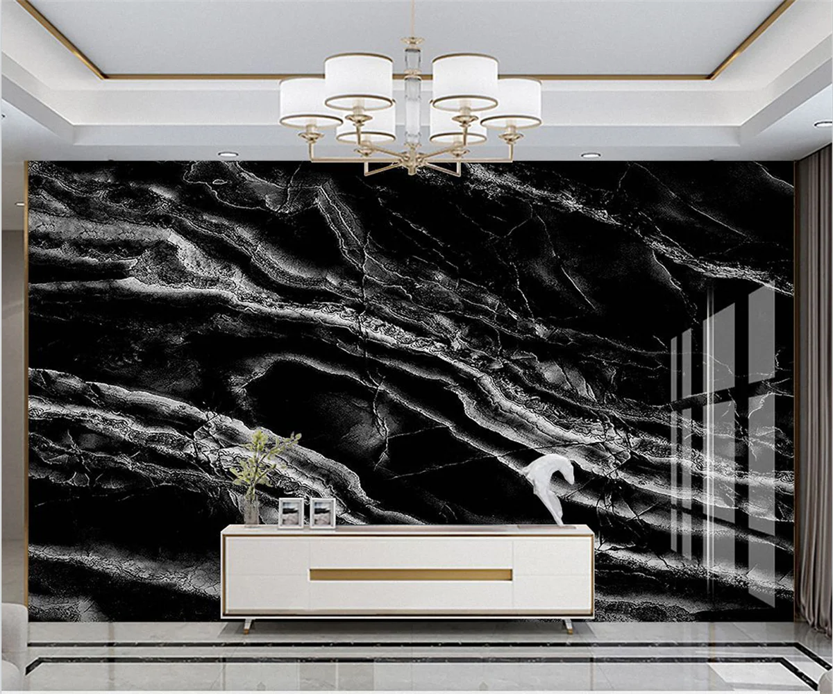 beibehang Custom new hotel papier peint enterprise front desk black mottled marble background wallpaper papel de parede