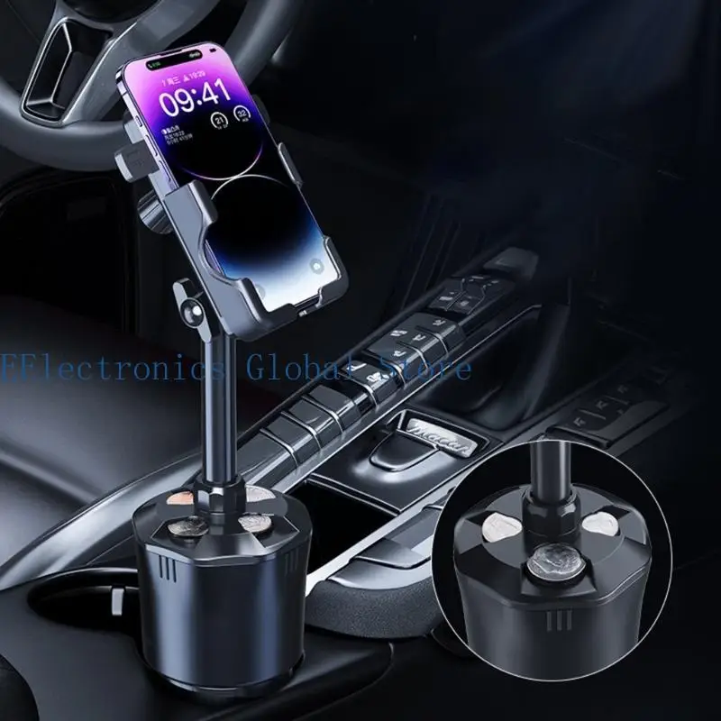 462B 2 in 1 for Car Truck Drinking Bottle Bracket Gooseneck Coffee Water Cup Holder Phone Rack Container with Adjustable Neck