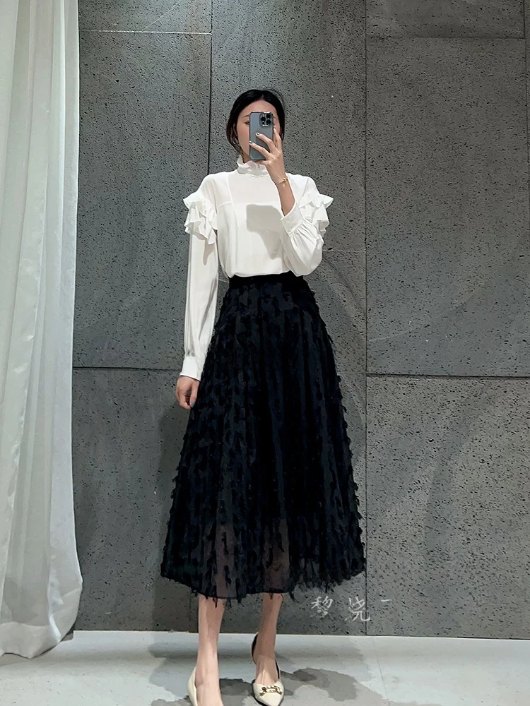 

Ele Bla Hanrted Floral Cutout Asymmetrical Skirt Spring Summer New Arrival High Waist A-Line Midi Skirt Ci Commute