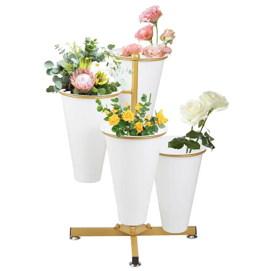 

Display Stand with 4 Bucket,Floral Stand with Foldable Frame for Silk Fresh Flowers,4 Tier Florist Shelf Plant Cart for flower s