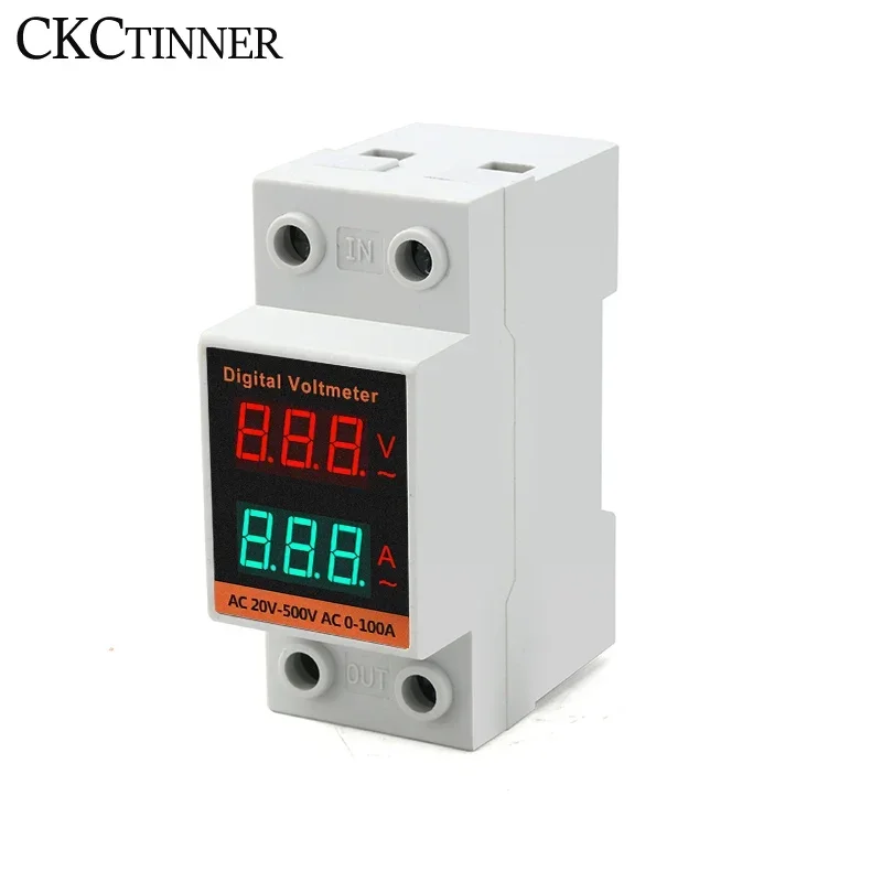 Din Rail LCD Dual Digital AC Voltmeter Ammeter  AC220V 380V Electricity Meter AC60-500V AC0.00-99.9A Amp Monitor