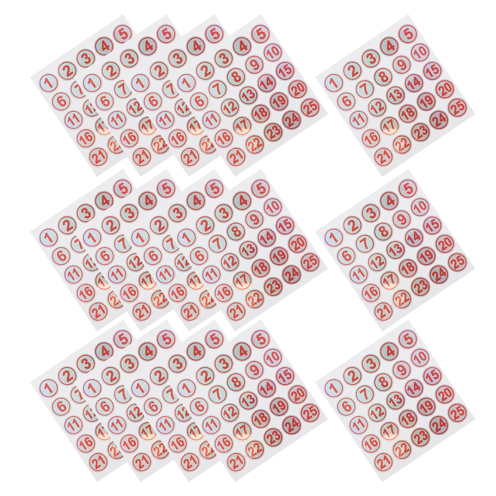 

15 Sheets Self-Adhesive Waterproof Number Stickers 1-25 High-Contrast Red Bold Digits Residue-Free Tear-Proof Labels for Water
