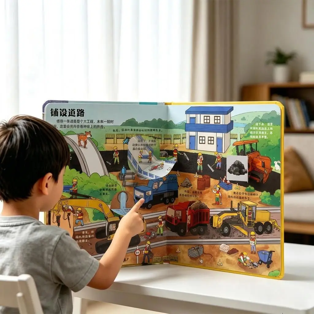 Reveal the secrets of flipping through book construction sites 2-6 year old children's early education reading kindergarten hard