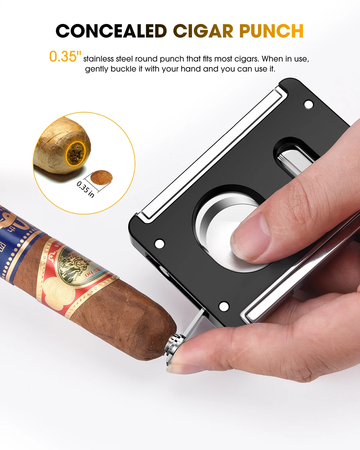 XIFEI Cigar Cutter V-Cut Guillotine,4 in 1 Straight Cut V Cutter with Cigar Punch Cigar Holder Stainless Steel Blade Ergonomic