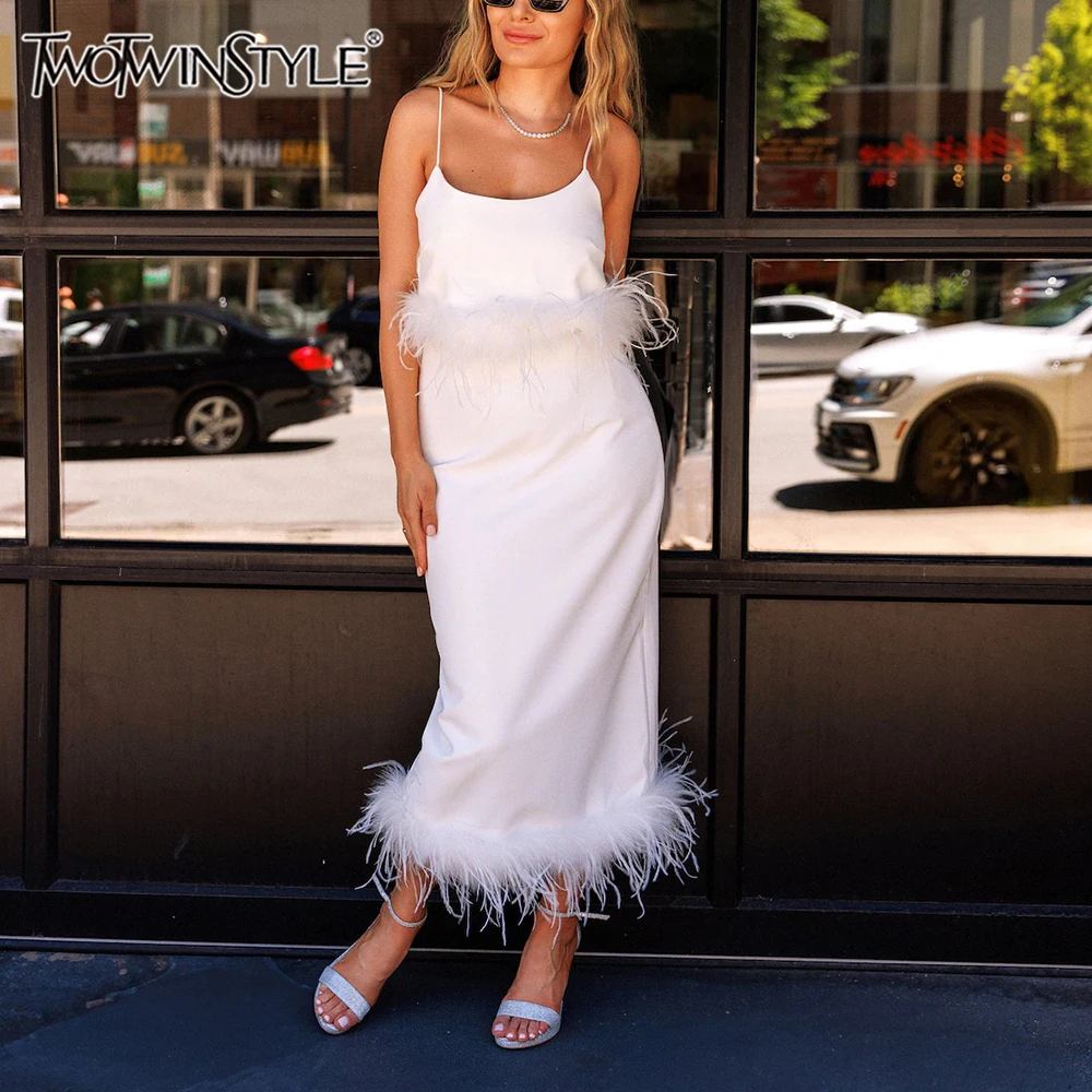 

TWOTWINSTYLE комплект из двух предметов со сращенными перьями для женщин, жилет без рукавов с квадратным воротником, комплекты юбок миди с высокой талией, женская одежда