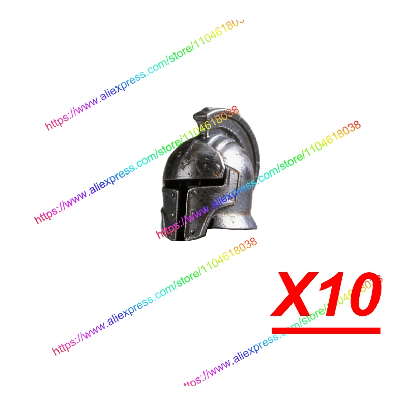 MOC Figuren Körperteile Bausteine Mittelalterliche Ritter Helm Bart Empire Hut Umhang Axt Hammer Sichel Mini-Bausteine Spielzeug Geschenke