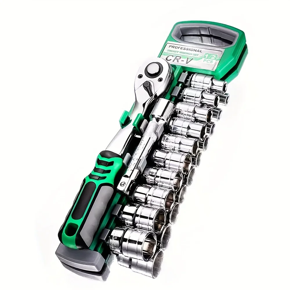 21/12pcs Ratchet Socket Wrench Set, 1/2 Inch Drive Socket Set ,with Way Quick Released Ratchet Handle and Extension Bar