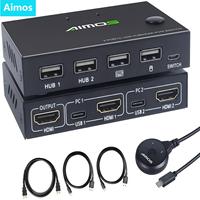 HDMI KVM Switch for 2 Computers 1 Monitor, Aimos 2 Port KVM Switcher 4K@30HZ, for 2 PC Share one HD Monitor, Keyboard Mouse