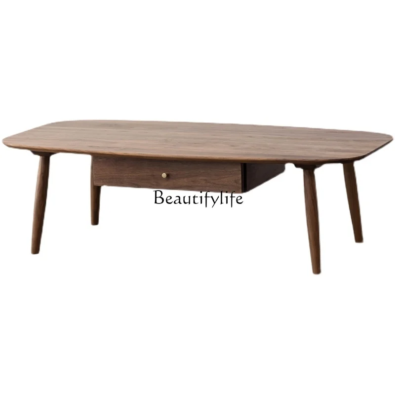 

Modern Nordic solid wood simple black walnut Japanese log tea table