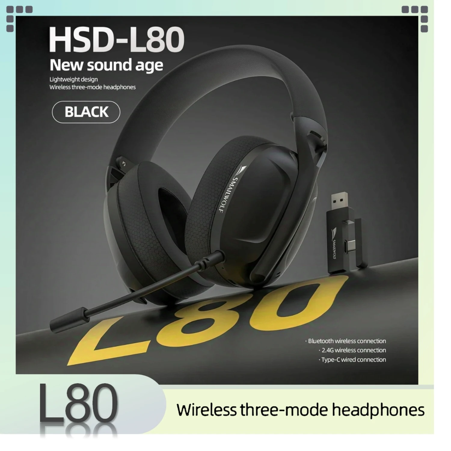SMAILWOLF L80 Tri-Mode Gaming Headset Bluetooth Wireless Wired Lightweight Built-in Mic for Laptop PC Home Office Gamer