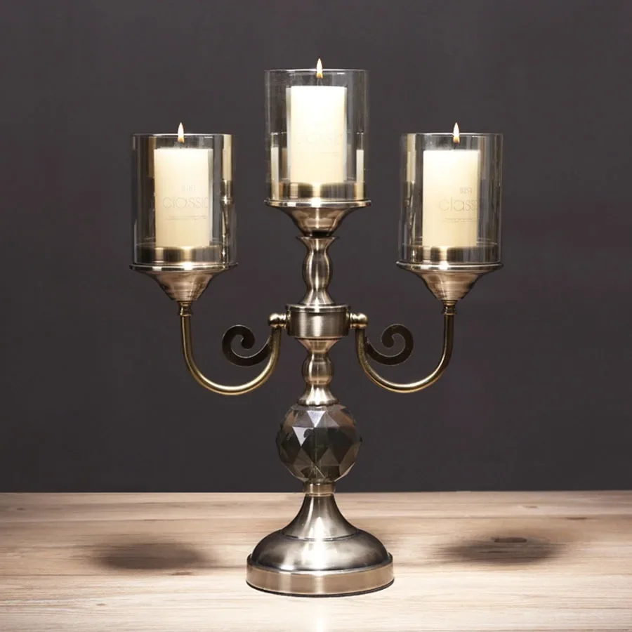 

Three Candles Candle Holder Birthday Metal Retro Stand Candle Holder Outdoor Party Cup Decor Table Glass Round Velas Room Decor