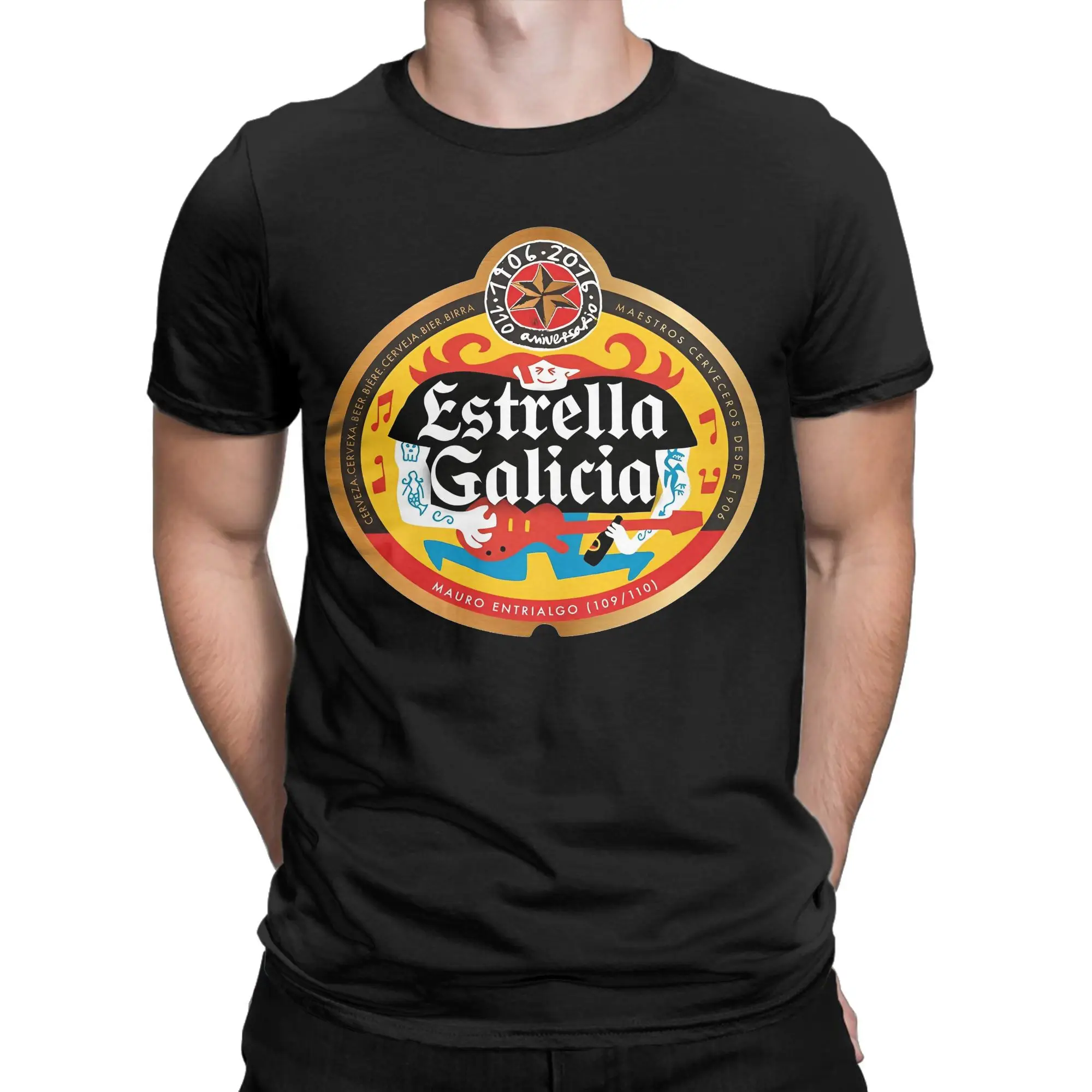 Estrella Galicia Beer  T Shirt Summer  Cotton T Shirts For Men's Hipster Casual Tee Shirt Short-Sleeved Vintage Tops