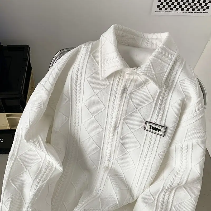 Camisa branca manga longa masculina, manga comprida, estilo coreano, design de nichos, jaqueta premium, roupa de primavera e outono, nova