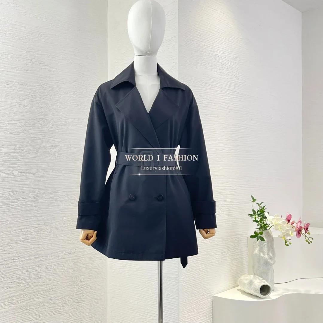 سترة سوداء طويلة الأكمام طية صدر السترة قمم 2025 تصميم جديد #2