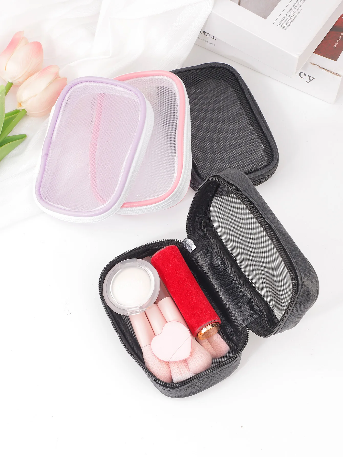 

Small Storage Bag Nylon Clear Nylon Makeup Bag Mesh Zipper Pouch Lightweight Travel Makeup Organizer For Luggage Toiletries