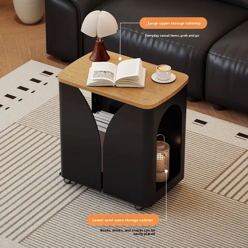 Mid-Century Modern Rolling Coffee Tables Solid Wood Bedroom Nightstand Living Room Serving Trolley