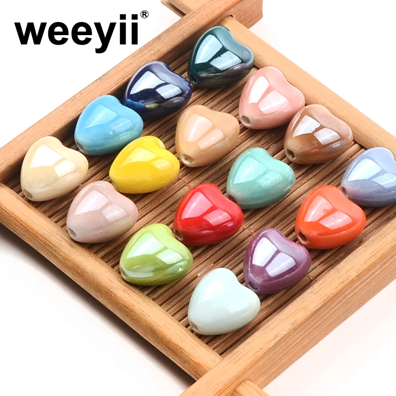 Colorful Solid Color Heart Shape Ceramic Beads For DIY Bracelets Necklace Jewelry Making Handmade Accessories Wholesale