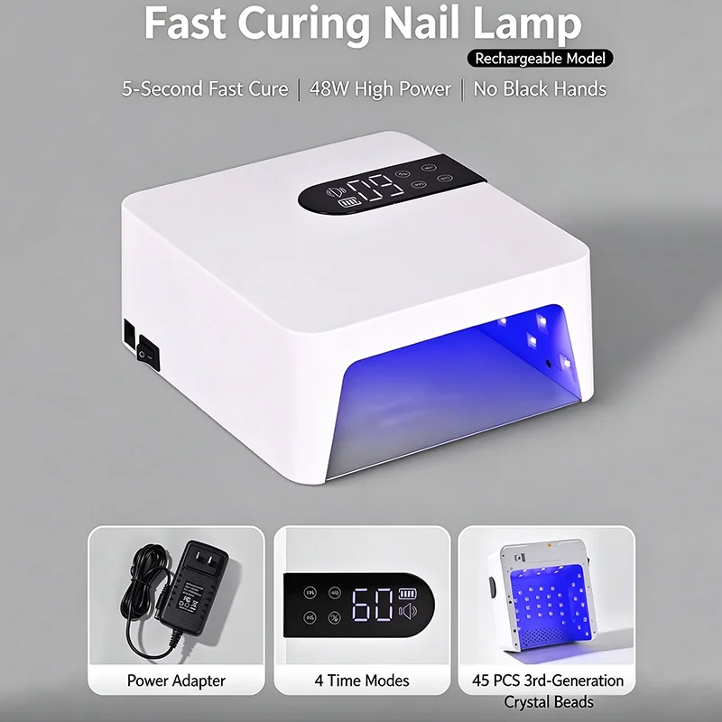 充電式プラグイン式uv-ledネイルライト-45個のledチップ搭載-35w-48w-短時間で硬化するネイルドライヤー-ネイルアート用