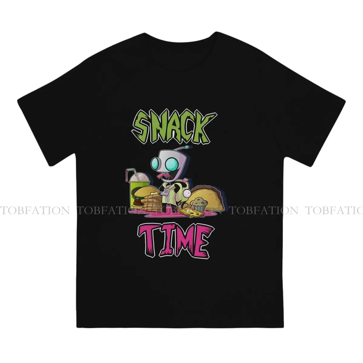 Invader Zim Cartoon Animation TShirt for Men Snack Time Gir Round Neck Pure Cotton T Shirt Personalize Birthday Gifts Streetwear