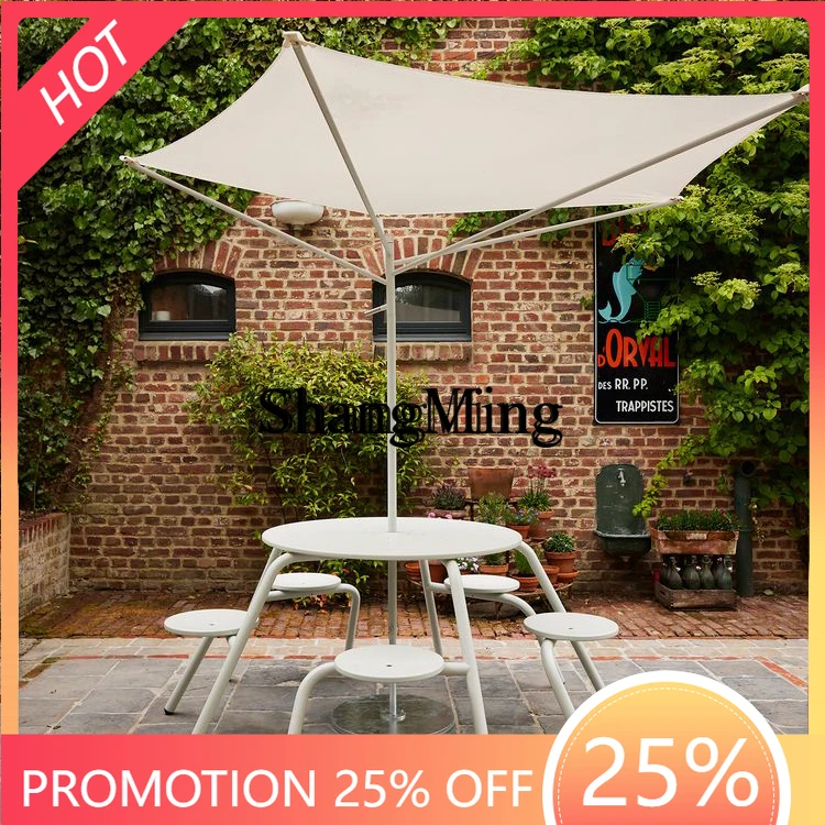 

FG Table and Chair Set High-End Leisure Homestay Villa Courtyard Open-Air Stainless Steel Rainproof Sunproof