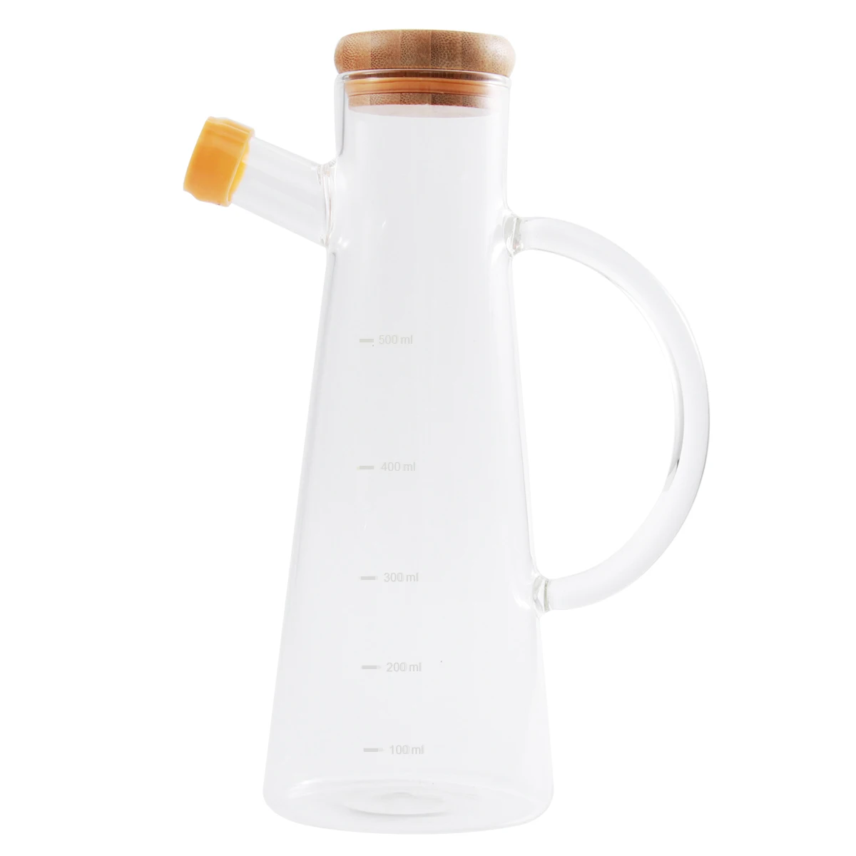 

500Ml Glass Oil Dispenser Transparent Leak-Proof Oil Pot With Scale Heat Resistant Bamboo Lid Vinegar Bottle Soy Sauce Syrup