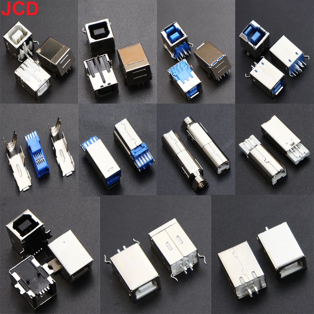 JCD 5PCS USB 2.0 USB 3.0 Connector Female Socket Male Jack B Type 90°/180° Connector Soldering DIY Printer Interface Repair