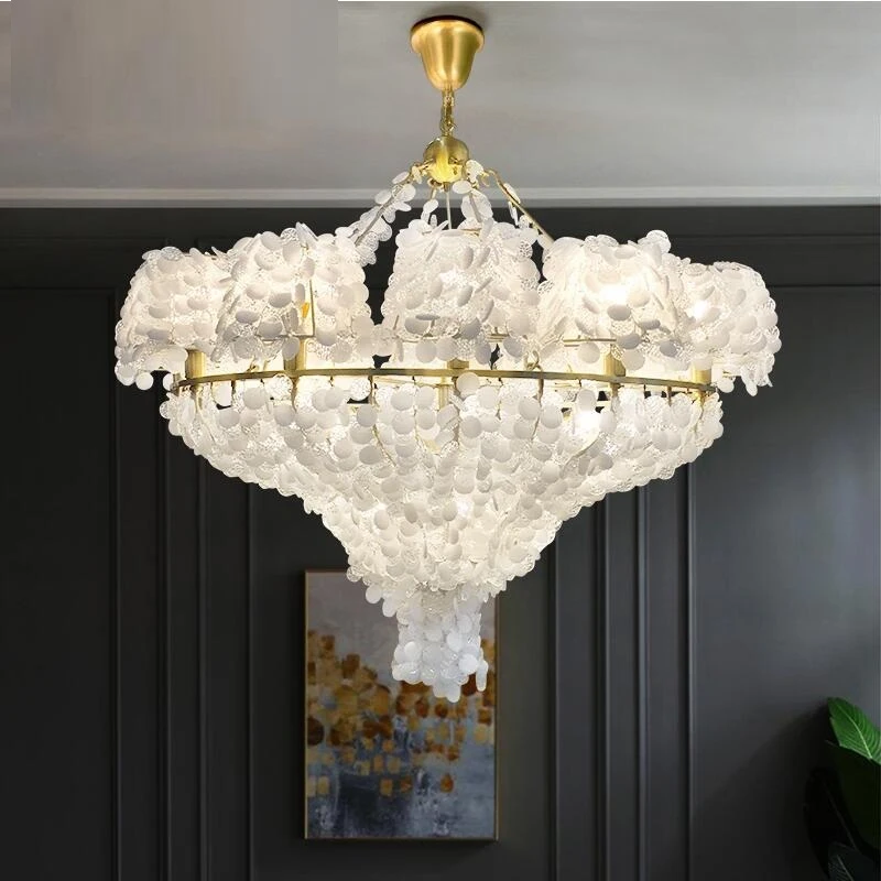 2025 New Designer Crystal Chandelier Pendant Lamp for Living Room Dimmable lustre Cluster Petal Glass fragment Ceiling Light