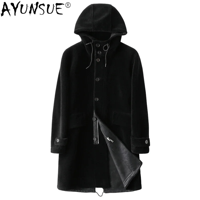 

AYUNSUE Winter Jacket Men Suede Men's Clothing Genuine Wool Fur Coat Male Long Parka Hooded Jackets Mens Clothes Chaqueta LXR800