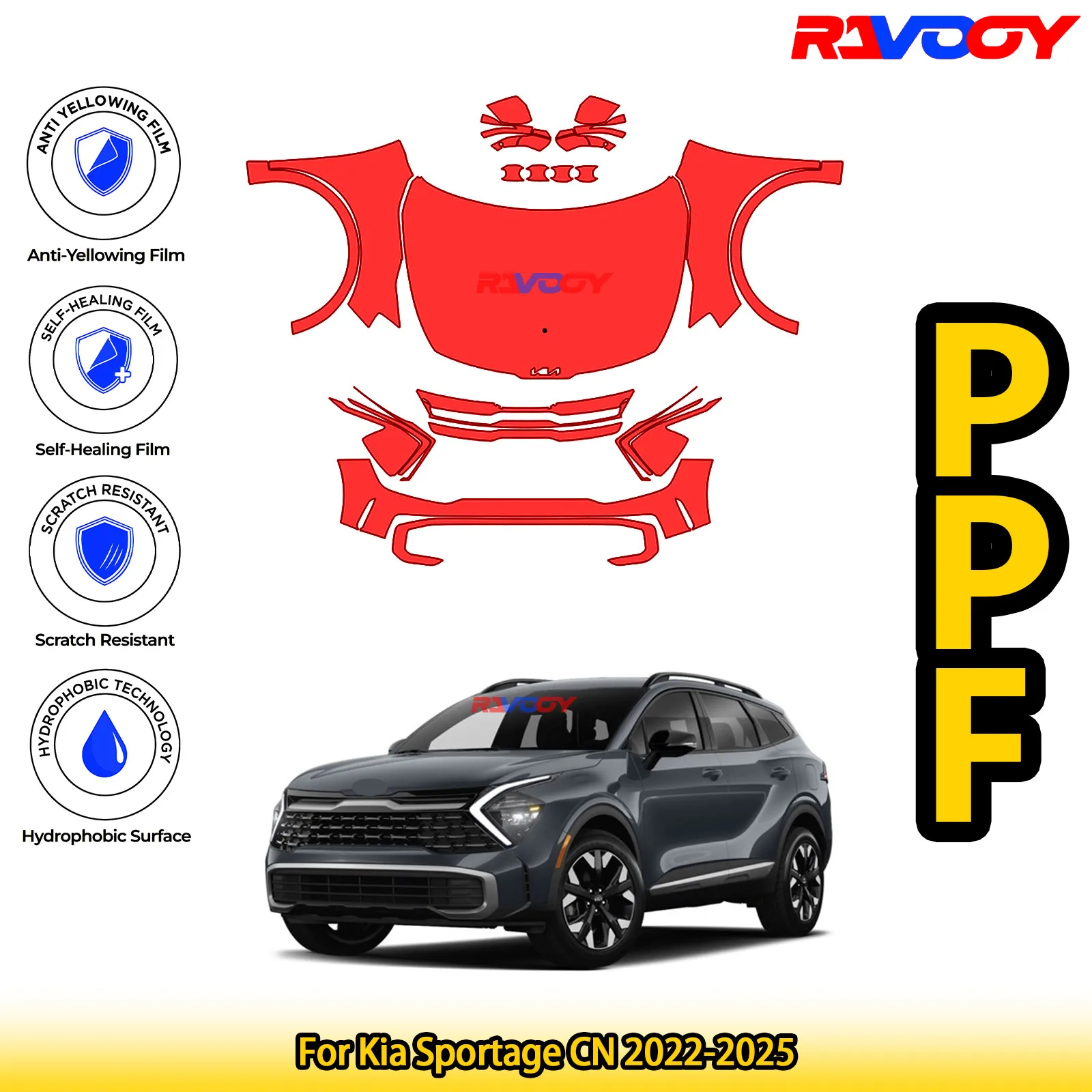 

For Kia Sportage CN 2022-2025 Glossy Matte Black Precut front PPF Kit Paint Protection Film