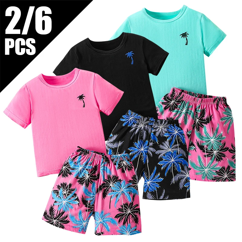 

6/2 Piece Children's Summer Vacation Leisure Persian Mia Wind Suit Boy Joker Comfortable Short-sleeved Girls Beach Cute Shorts