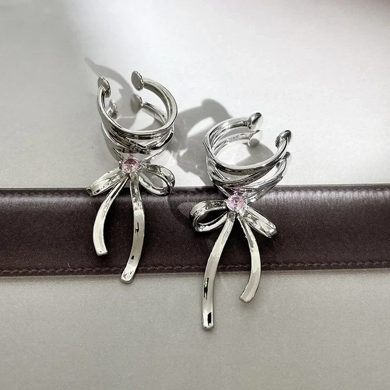 Y2K Girls New Ribbon Aesthetics Ear Clips Ballet Style Ribbon Bow-Knot Ear Cuff Women Korean Fashion Kpop Earring Jewelry Gifts