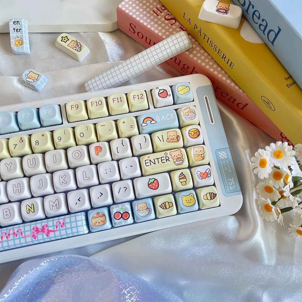 Butter Bear Keycaps Pbt Personality Creative Moa Cute Diy Cartoon Keycaps 130Keys For Aula F75 F99