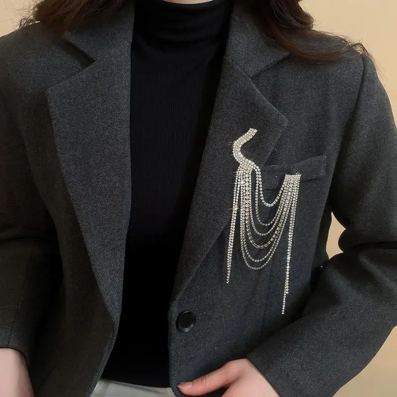 European And American Luxury Full Rhinestone Tassel Brooch Multi-Layer Rhinestone Autumn And Winter Sweater Joker Brooch