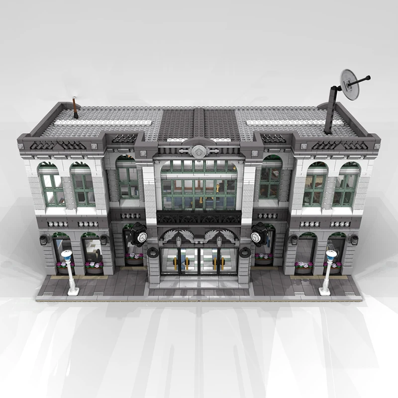 مدينة شارع عرض نموذج MOC قوالب بناء مركز المدينة الطوب البنك وحدات التكنولوجيا الهدايا عطلة تجميع ألعاب أطفال البدلة