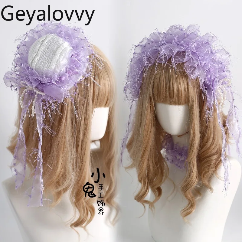 

Лолита фиолетовое японское ожерелье ручной работы повязка для волос милые милые девушки универсальный бант кружевная заколка для волос Kawaii аксессуары для волос