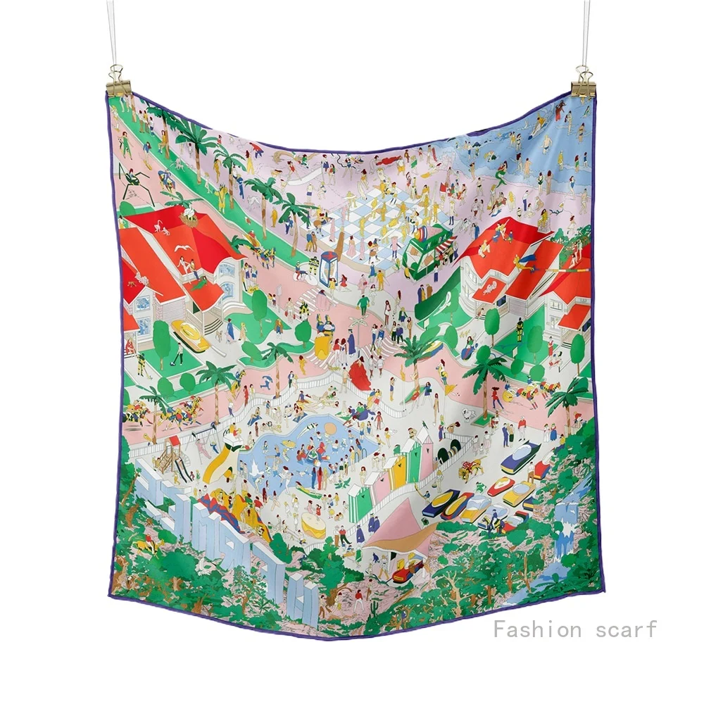 

Fashion Art Small Square Scarf Beach Swimming Pool Women Versatile Scarf Silk Scarf Headscarf Accessories Wholesale Girls Gifts