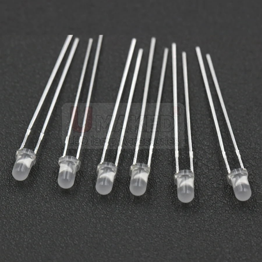 1000 pz 3mm Foggy LEN gamba lunga LED lampade rotonde diodi chip light beads F3 led diodi emettitori WW/W/R/G/B/Y illuminazione lampada fai da te